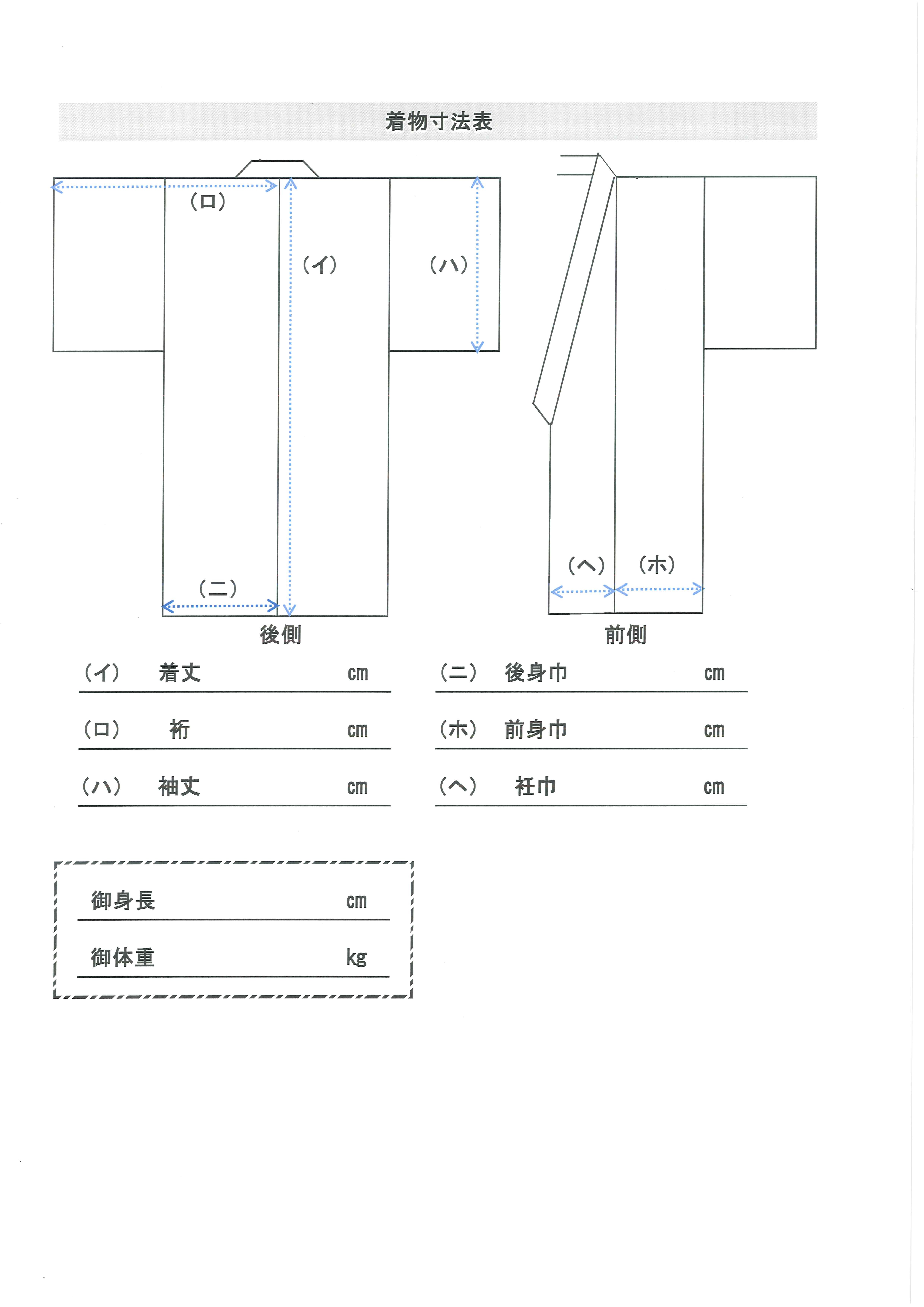 着物寸法表