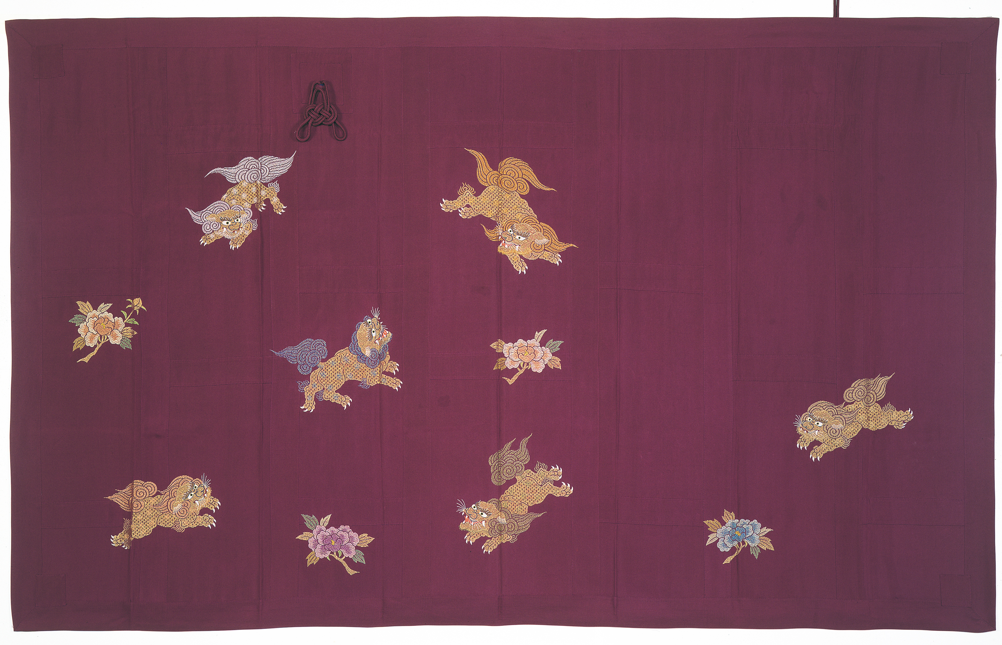 （梅金オリジナル）古代紫色羽二重手刺繍獅子牡丹縫付七条坐具